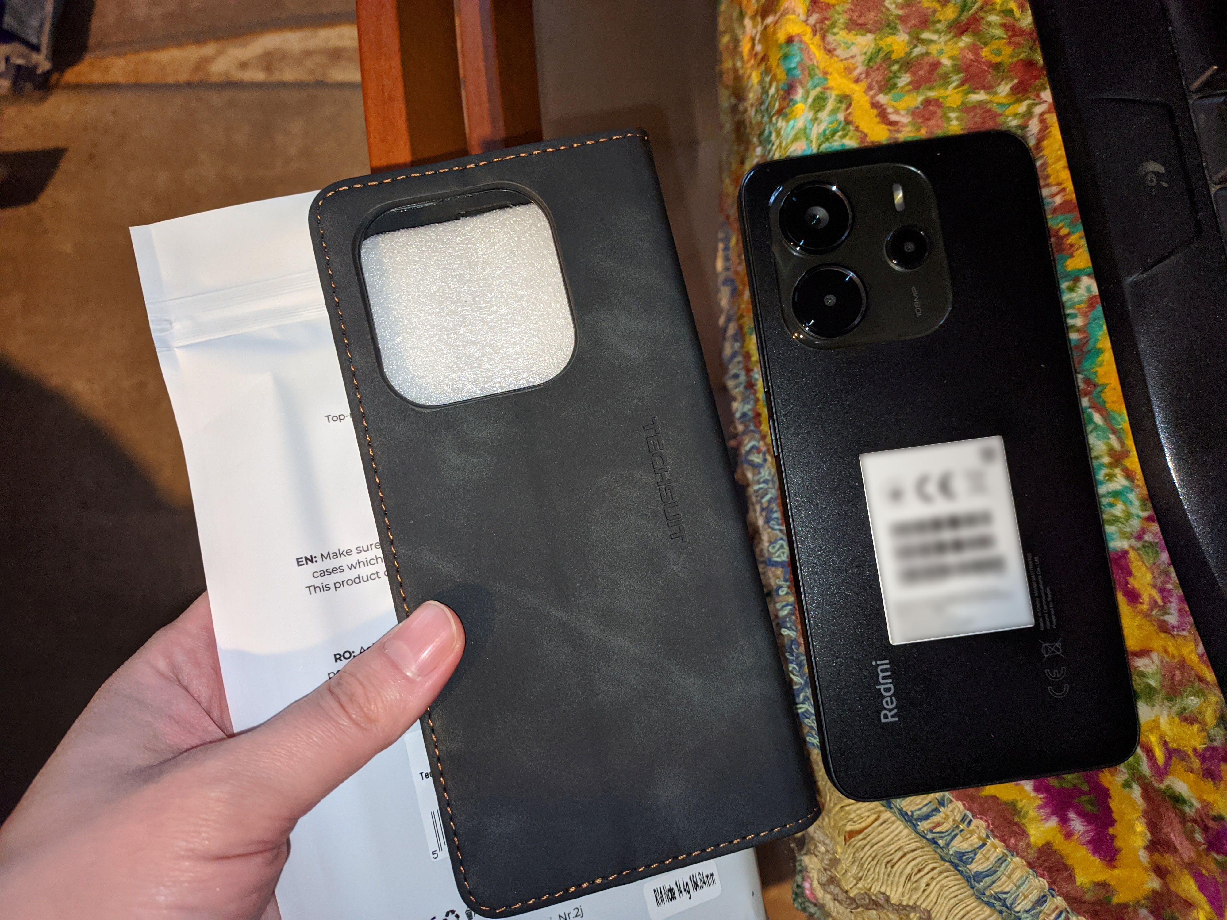 Husa pentru Xiaomi Redmi Note 14 4G (164, 84 x 78, 15 x 8, 16mm), SKYDDAR INNOVATION, Soft Wallet, tip Carte, din piele Eco Premium cu Portofel Interior, Negru, set cu sticker