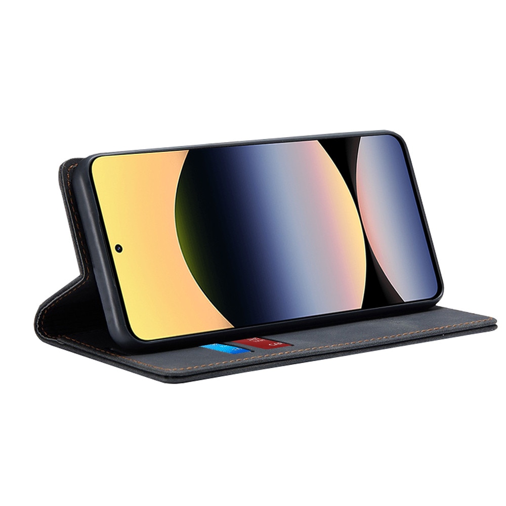 Husa pentru Xiaomi Redmi Note 14 4G (164, 84 x 78, 15 x 8, 16mm), SKYDDAR INNOVATION, Soft Wallet, tip Carte, din piele Eco Premium cu Portofel Interior, Negru, set cu sticker