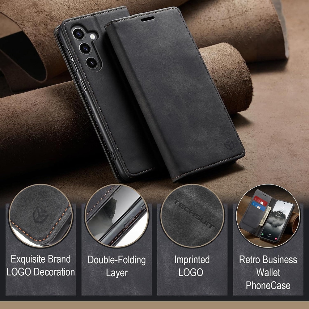 Husa pentru Xiaomi Redmi Note 14 4G (164, 84 x 78, 15 x 8, 16mm), SKYDDAR INNOVATION, Soft Wallet, tip Carte, din piele Eco Premium cu Portofel Interior, Negru, set cu sticker