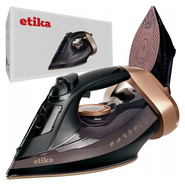 Fier de calcat cu abur Etika 3200 W, ceramica, 45 g/min, negru-auriu, 400 ml