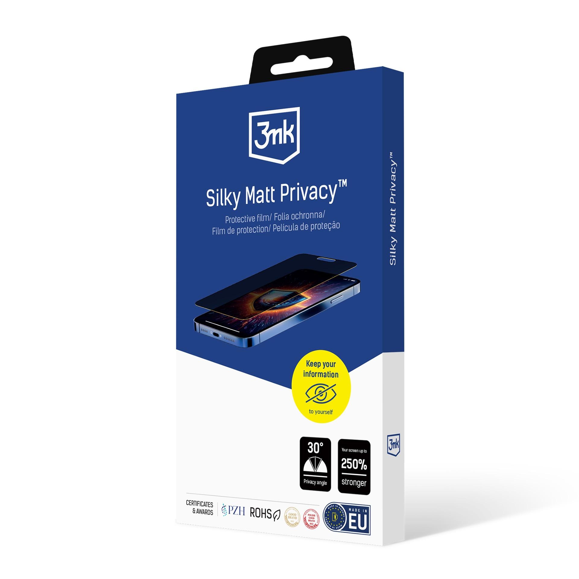 Folie de protectie pentru telefon 3mk Silky Matt Privacy, mata, 250% intarire, pentru ecran, instalare usoara