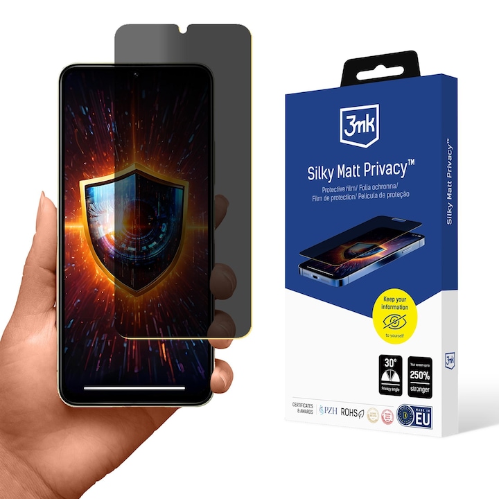 Folie de protectie pentru telefon 3mk Silky Matt Privacy, mata, 250% intarire, pentru ecran, instalare usoara