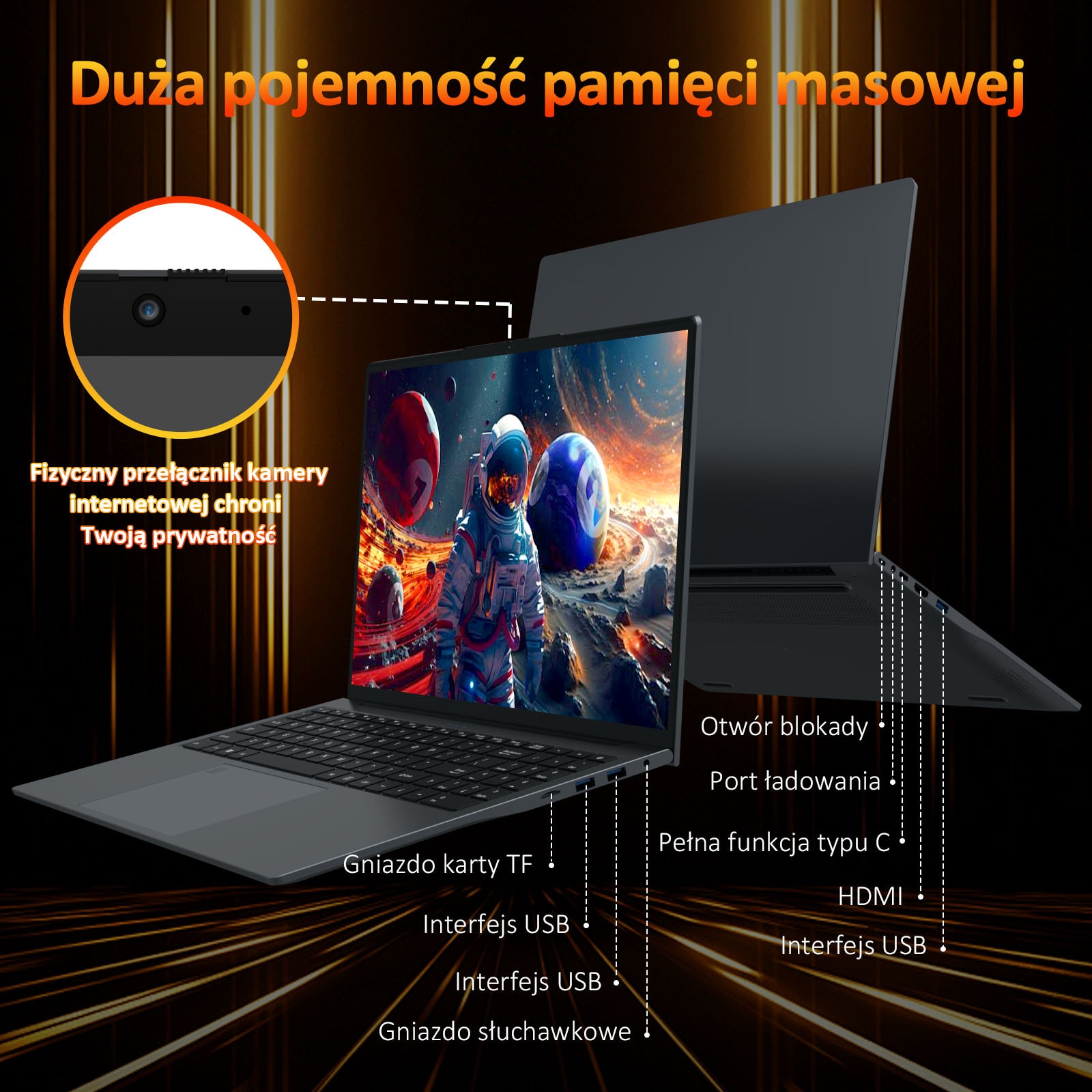 Auusda Laptop 16" Win 11 AMD Ryzen™ 3 3250U, 16Go RAM 1To SSD Pana la 3, 5 GHz, Rotire 180°, WiFi BT4.2, AMD RAdeon™ Graphics, FHD bun si mini port multimedia, Gri