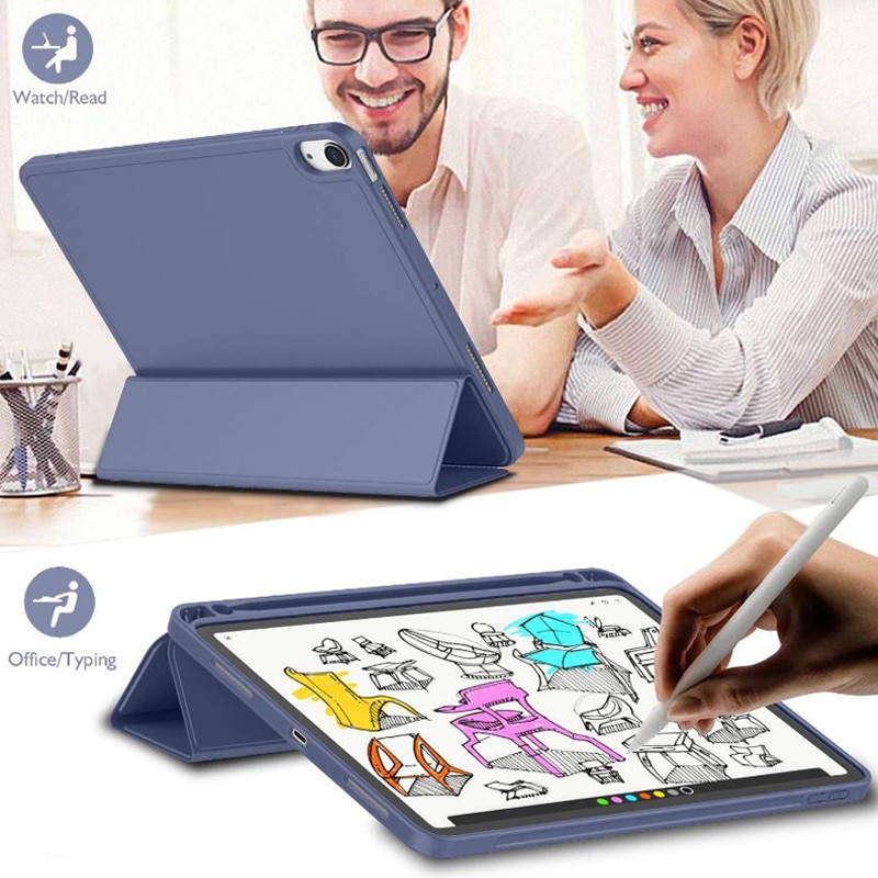 Husa tip Carte cu Suport Pix pentru Apple iPad Mini 6/7, Protectie completa, Pliabila, Albastru