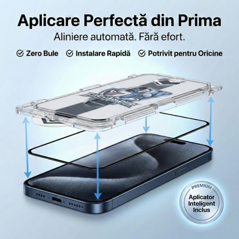 Folie Sticla Ecran cu Kit Montare Inclus, pentru iPhone 13, Aplicare Usoara Fara Bule, duritate 9H, EasyArmour