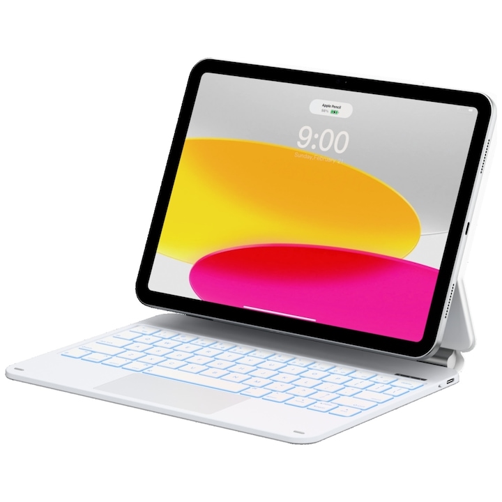 Carcasa cu tastatura Typecase Edge Plus compatibila cu iPad 11 inch (A16) 2025 / iPad 10.9 inch 2022, Alb