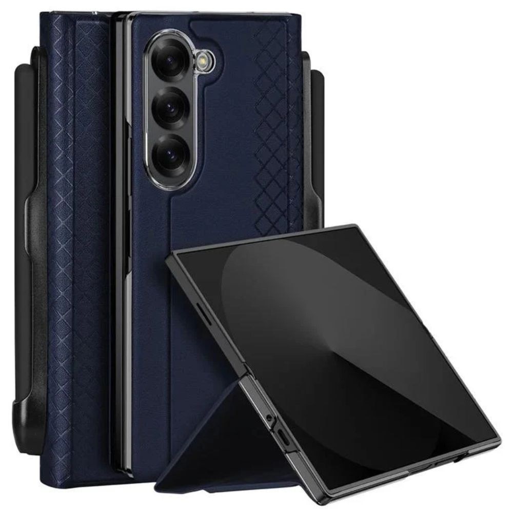 Husa telefon DuxDucis Bril Leather+ PEN compatibila cu Samsung Galaxy Z Fold 6, Albastru Inchis