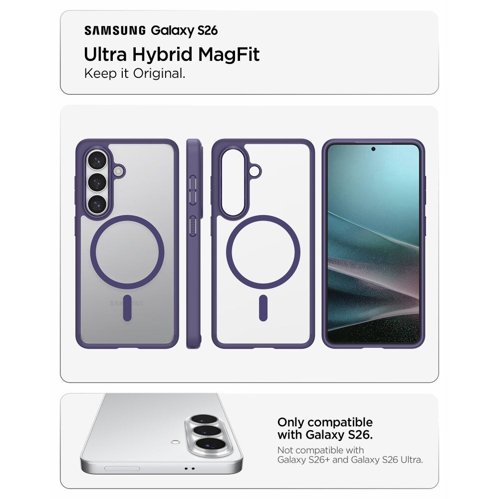 Carcasa Spigen Ultra Hybrid Mag cu MagSafe compatibila cu Samsung Galaxy S26, Transparent / Mov