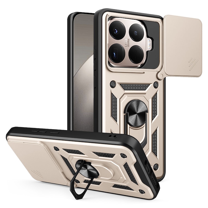 Husa pentru Xiaomi 15T Pro, SKYDDAR INNOVATION, CamShield, Inel magnetic, set cu sticker, Auriu