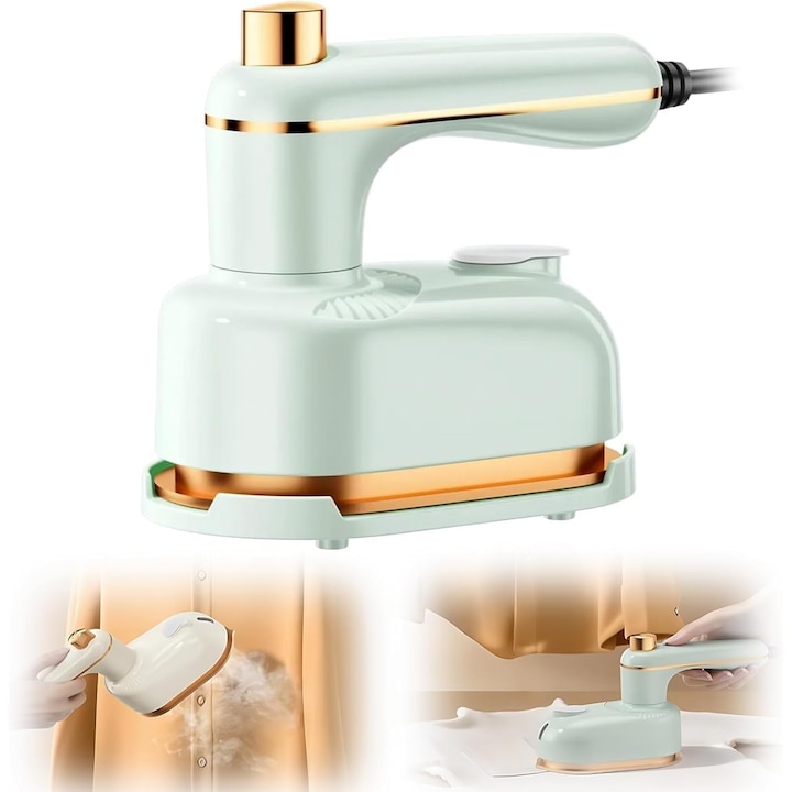 Fier de calcat portabil, mini fier cu abur, sistem electronic anti-picurare, verde, dimensiuni compacte