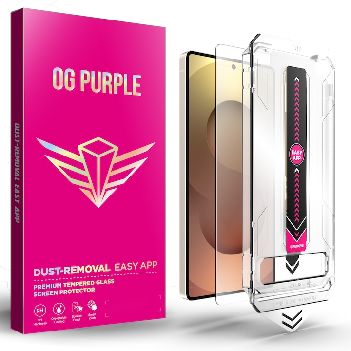 Folie Protectie sticla OG Purple cu kit aplicare si indepartarea prafului compatibila Samsung Galaxy S26, 9H, Aplicare precisa, protectie premium