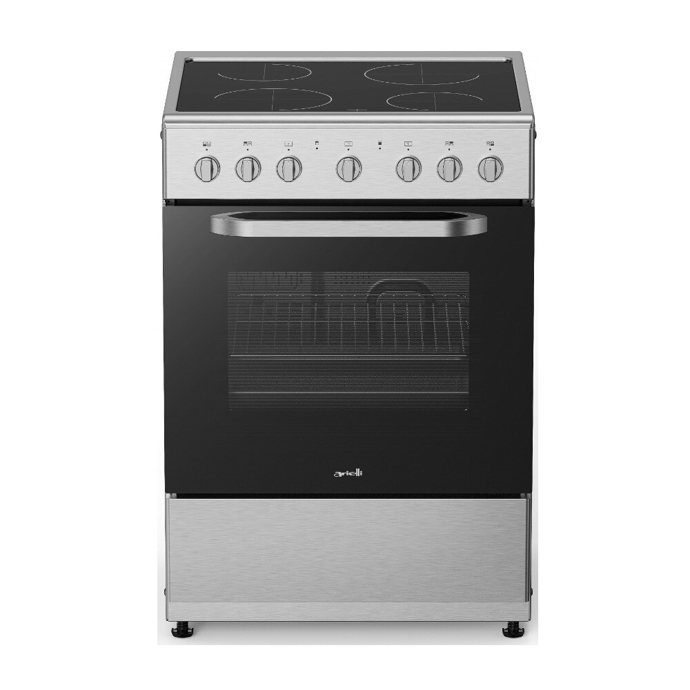 Aragaz electric Arielli C-6590CER-IX, Plita vitroceramica 4 zone, Cuptor electric 9 functii, Grill, Ventilare, 60 cm, 65 l, Clasa A, Argintiu