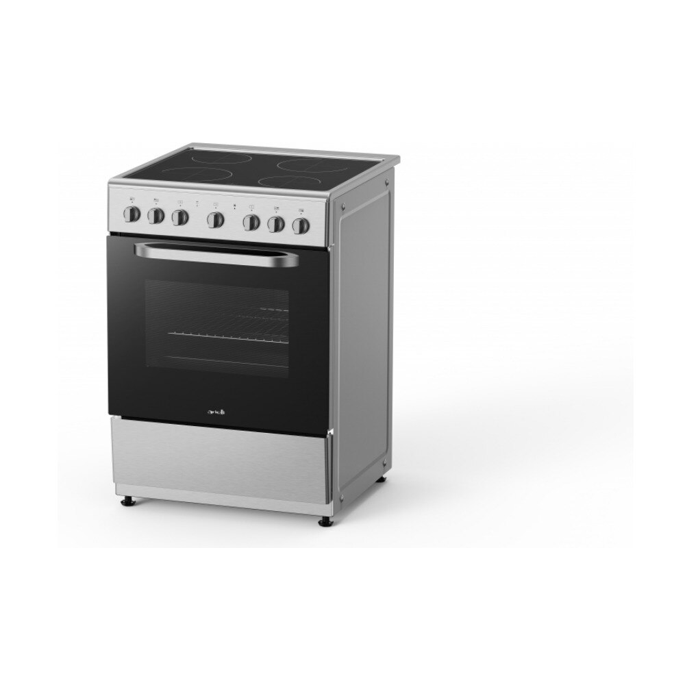 Aragaz electric Arielli C-6590CER-IX, Plita vitroceramica 4 zone, Cuptor electric 9 functii, Grill, Ventilare, 60 cm, 65 l, Clasa A, Argintiu