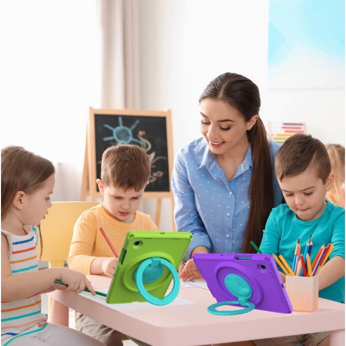 Husa protectie tableta fata/spate pentru copii, ZYNORO®, compatibila cu Samsung Galaxy TAB A9 x 8.7" SM-X110/X115N(2023), cu suport-inel, protectie ecran, spuma, albastru