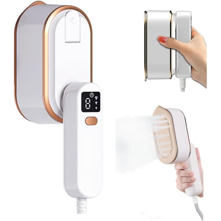 Fier de calcat cu abur portabil, 1300W, incalzire rapida in 9 secunde, capacitate mare, alb, unisex