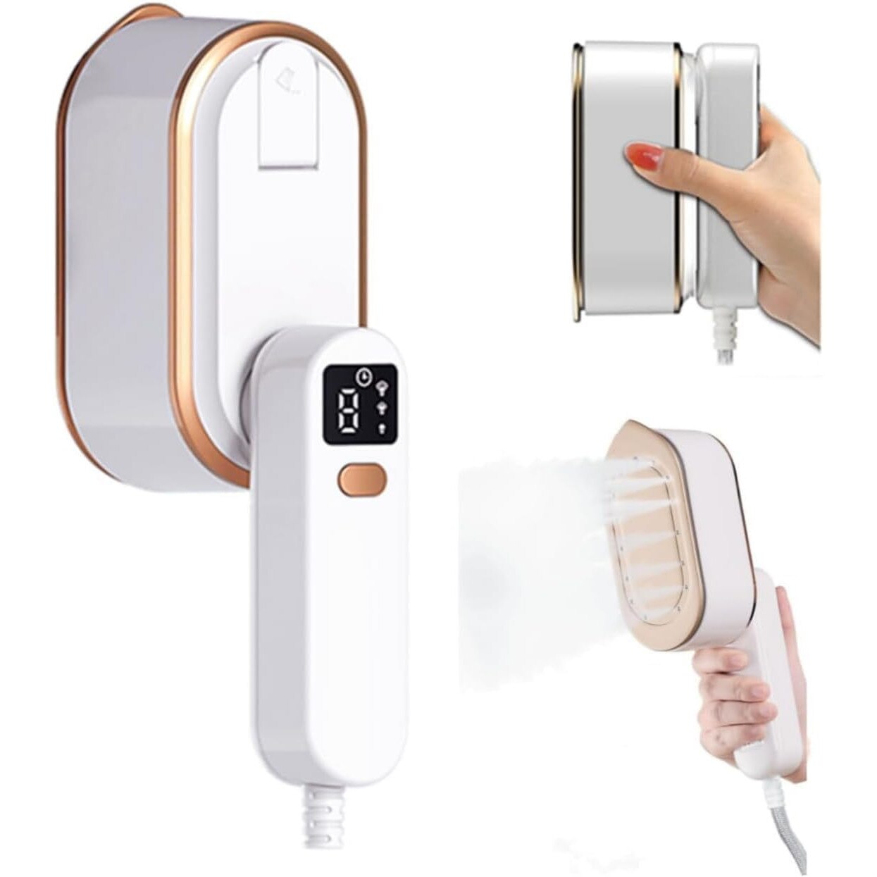 Fier de calcat cu abur portabil, 1300W, incalzire rapida in 9 secunde, capacitate mare, alb, unisex