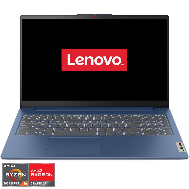 Laptop Lenovo IdeaPad Slim 3 15ABR8 cu procesor AMD Ryzen™ 5 5625U pana la 4.3GHz, 15.6'', Full HD, 8GB DDR4 RAM, 512GB SSD, AMD Radeon™ Graphics, No OS, Abyss Blue