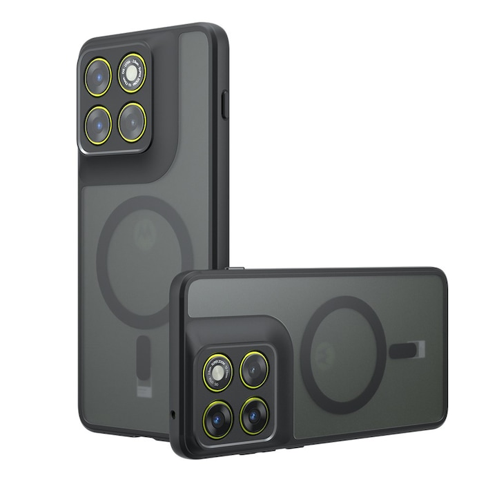 Husa pentru Motorola Edge 70 cu protectie pentru lentile si MagSafe EasyCharge, Ghost Series Anti-ingalbenire - negru frost