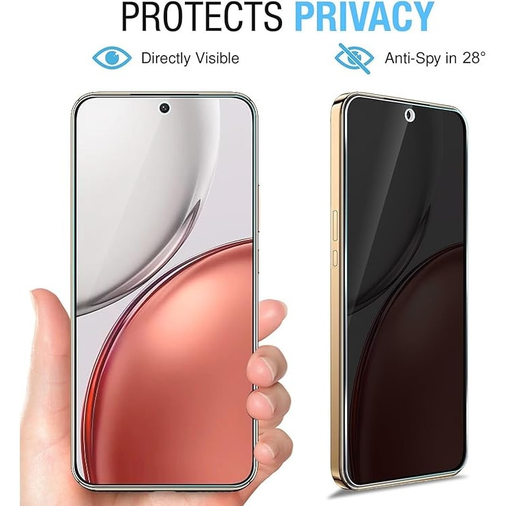 Set 2 Folie Sticla Privacy pentru Honor Magic8 Lite– Sticla Securizata 9H+ Anti-Spy 28 Grade, Claritate HD, Tratament Oleofob Electronic, Anti-Amprenta, Sensibilitate Touch Avansata, Acoperire Completa Compatibila cu Husa cu Margini Negre
