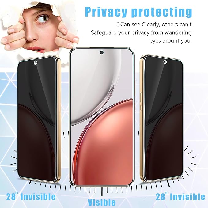 Set 2 Folie Sticla Privacy pentru Honor Magic8 Lite– Sticla Securizata 9H+ Anti-Spy 28 Grade, Claritate HD, Tratament Oleofob Electronic, Anti-Amprenta, Sensibilitate Touch Avansata, Acoperire Completa Compatibila cu Husa cu Margini Negre