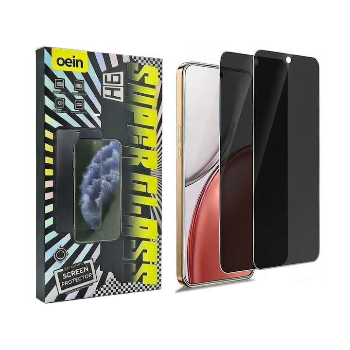 Set 2 Folie Sticla Privacy pentru Honor Magic8 Lite– Sticla Securizata 9H+ Anti-Spy 28 Grade, Claritate HD, Tratament Oleofob Electronic, Anti-Amprenta, Sensibilitate Touch Avansata, Acoperire Completa Compatibila cu Husa cu Margini Negre