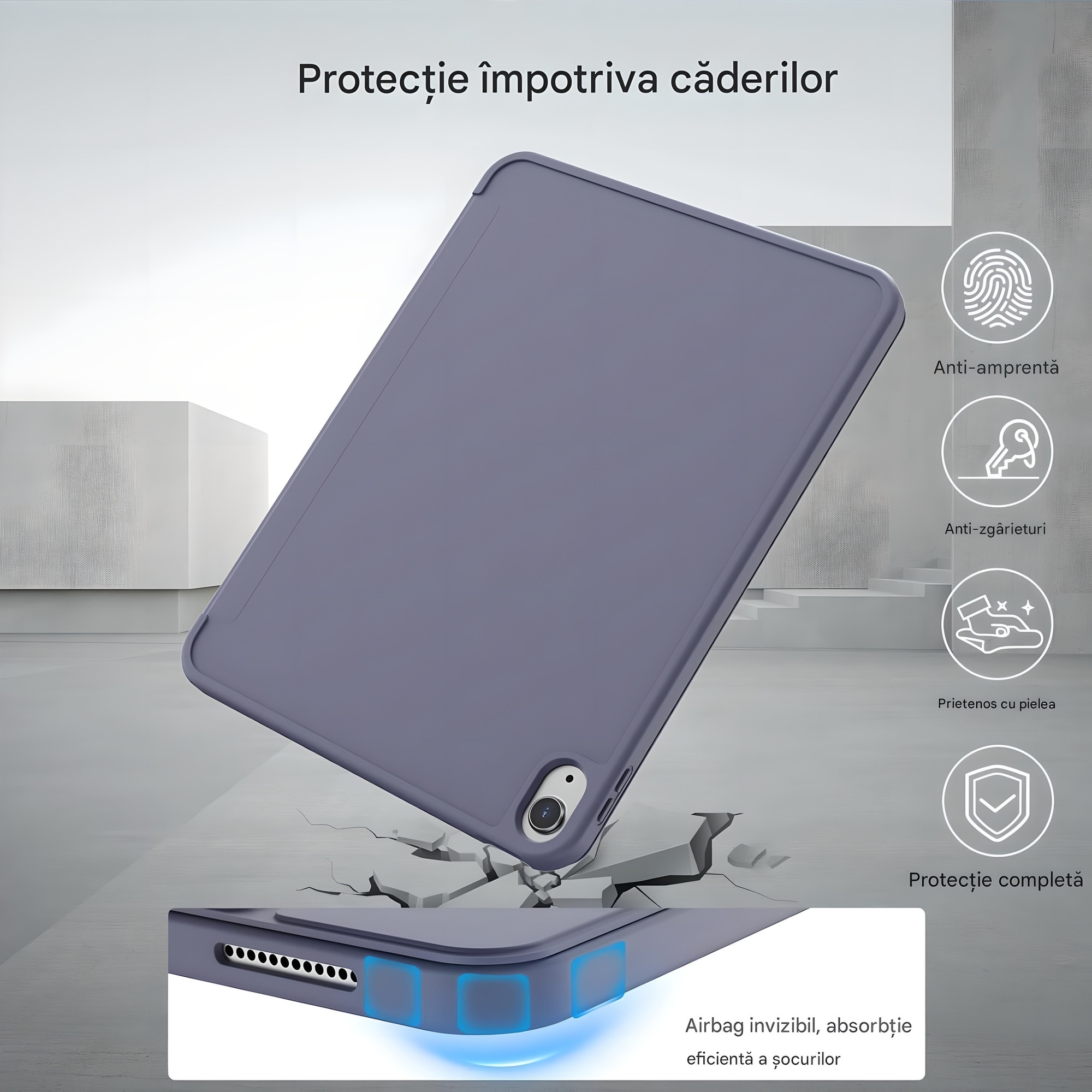 Husa de protectie pentru iPad (A16) 11 generatie de 11 inch 2025, husa pentru iPad 10 generatie de 10, 9 inch 2022, cu suport pentru stilou, husa inteligenta cu suport pliabil in trei, TPU，Violet deschis