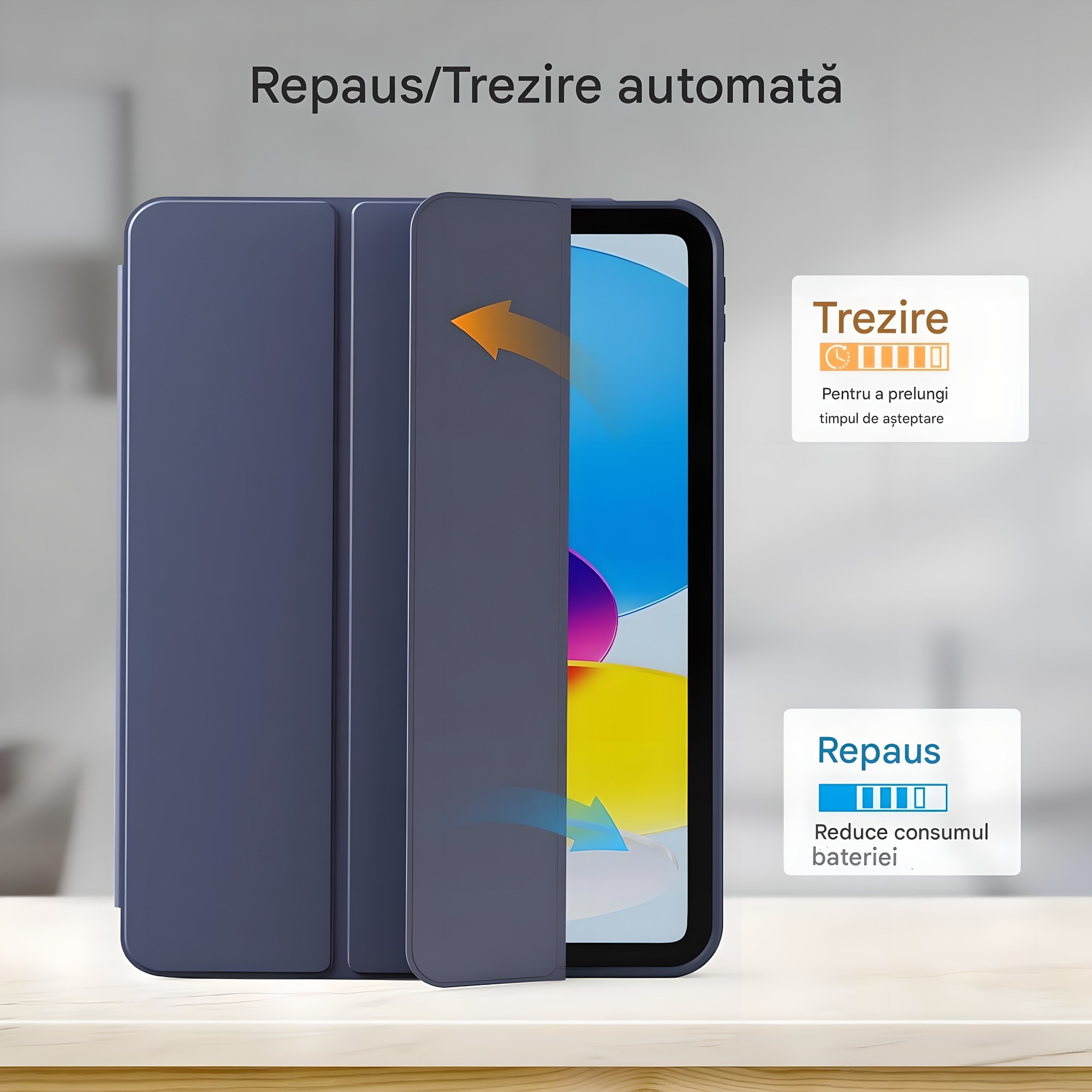 Husa de protectie pentru iPad (A16) 11 generatie de 11 inch 2025, husa pentru iPad 10 generatie de 10, 9 inch 2022, cu suport pentru stilou, husa inteligenta cu suport pliabil in trei, TPU，Violet deschis