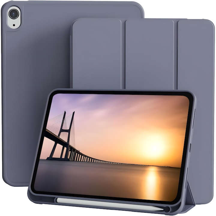 Husa de protectie pentru iPad (A16) 11 generatie de 11 inch 2025, husa pentru iPad 10 generatie de 10, 9 inch 2022, cu suport pentru stilou, husa inteligenta cu suport pliabil in trei, TPU，Violet deschis
