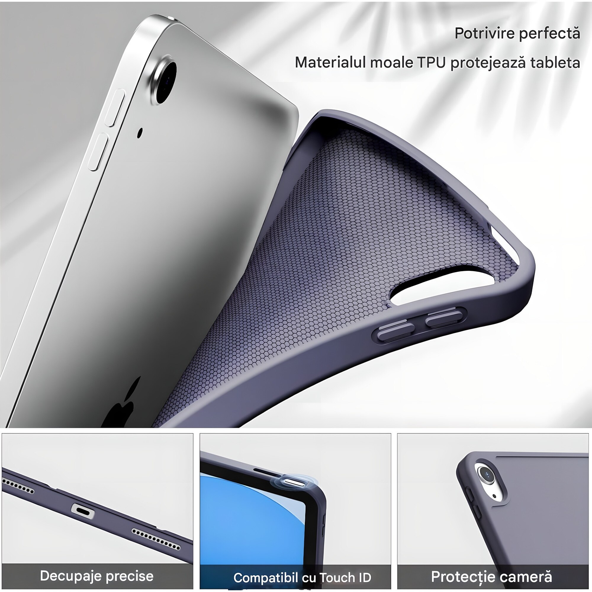 Husa de protectie pentru iPad (A16) 11 generatie de 11 inch 2025, husa pentru iPad 10 generatie de 10, 9 inch 2022, cu suport pentru stilou, husa inteligenta cu suport pliabil in trei, TPU，Violet deschis