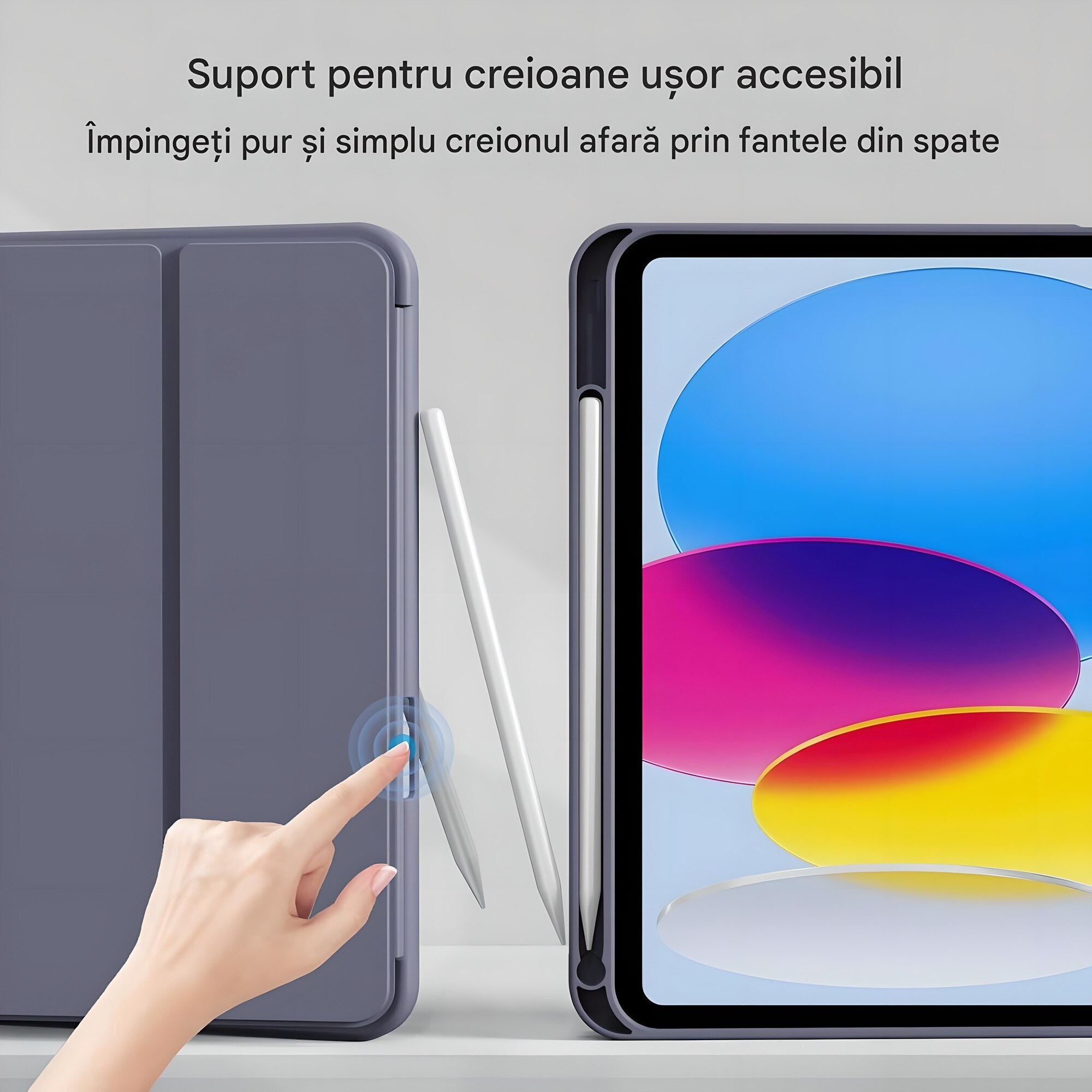 Husa de protectie pentru iPad (A16) 11 generatie de 11 inch 2025, husa pentru iPad 10 generatie de 10, 9 inch 2022, cu suport pentru stilou, husa inteligenta cu suport pliabil in trei, TPU，Violet deschis