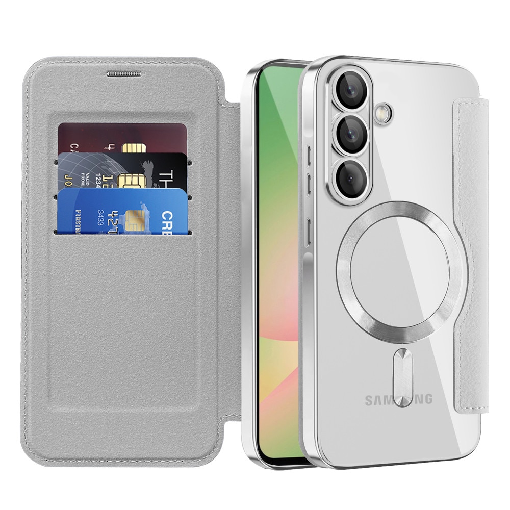 Husă tip carte pentru Samsung Galaxy A56 5G, gri, din piele ecologică și TPU, protecție RFID, design elegant
