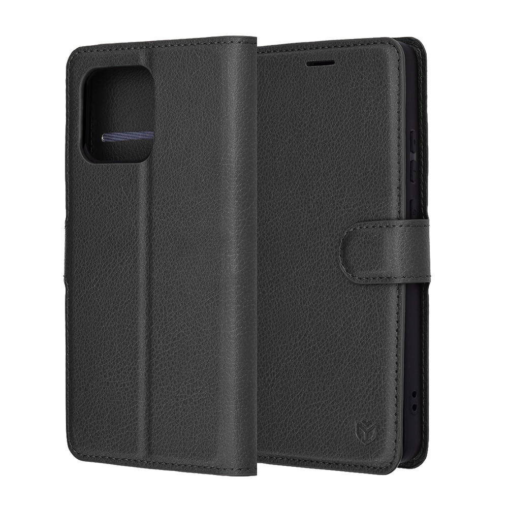 Husa pentru Motorola Moto G86 Power, SKYDDAR INNOVATION, Leather Folio tip Carte, cu Portofel Interior, Finisaje Premium, set cu sticker, Negru