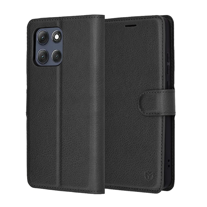 Husa pentru Motorola Moto G86 Power, SKYDDAR INNOVATION, Leather Folio tip Carte, cu Portofel Interior, Finisaje Premium, set cu sticker, Negru