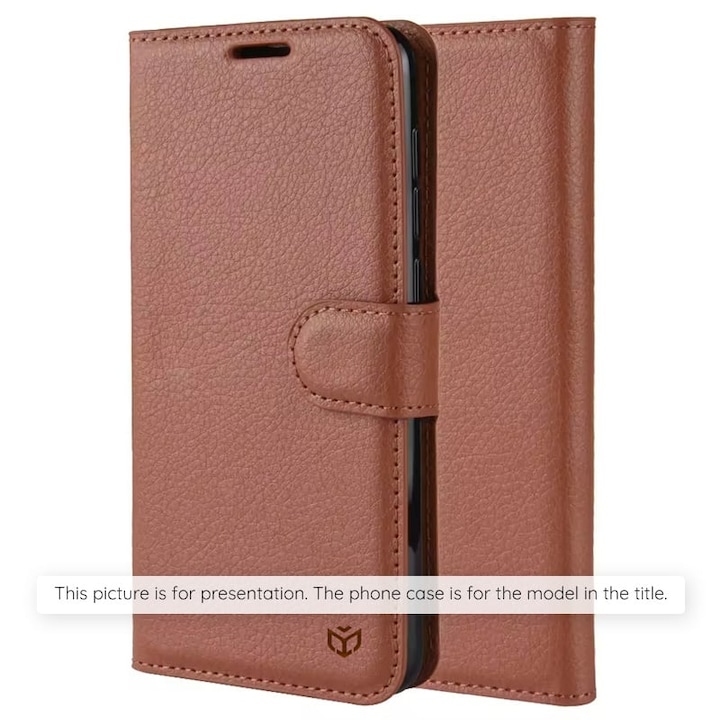 Husa pentru Xiaomi Redmi A5 4G (Standard), SKYDDAR INNOVATION, Leather Folio tip Carte, cu Portofel Interior, Finisaje Premium, set cu sticker, Maro