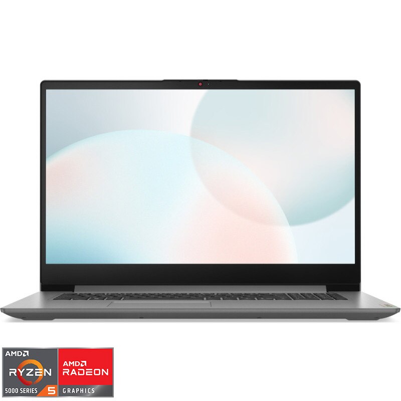 Laptop Lenovo IdeaPad 3 17ABA7 cu procesor AMD Ryzen™ 5 5625U pana la 4.3 GHz, 17.3" HD+, 16GB, 512GB SSD, AMD Radeon Graphics, No OS, Arctic Grey