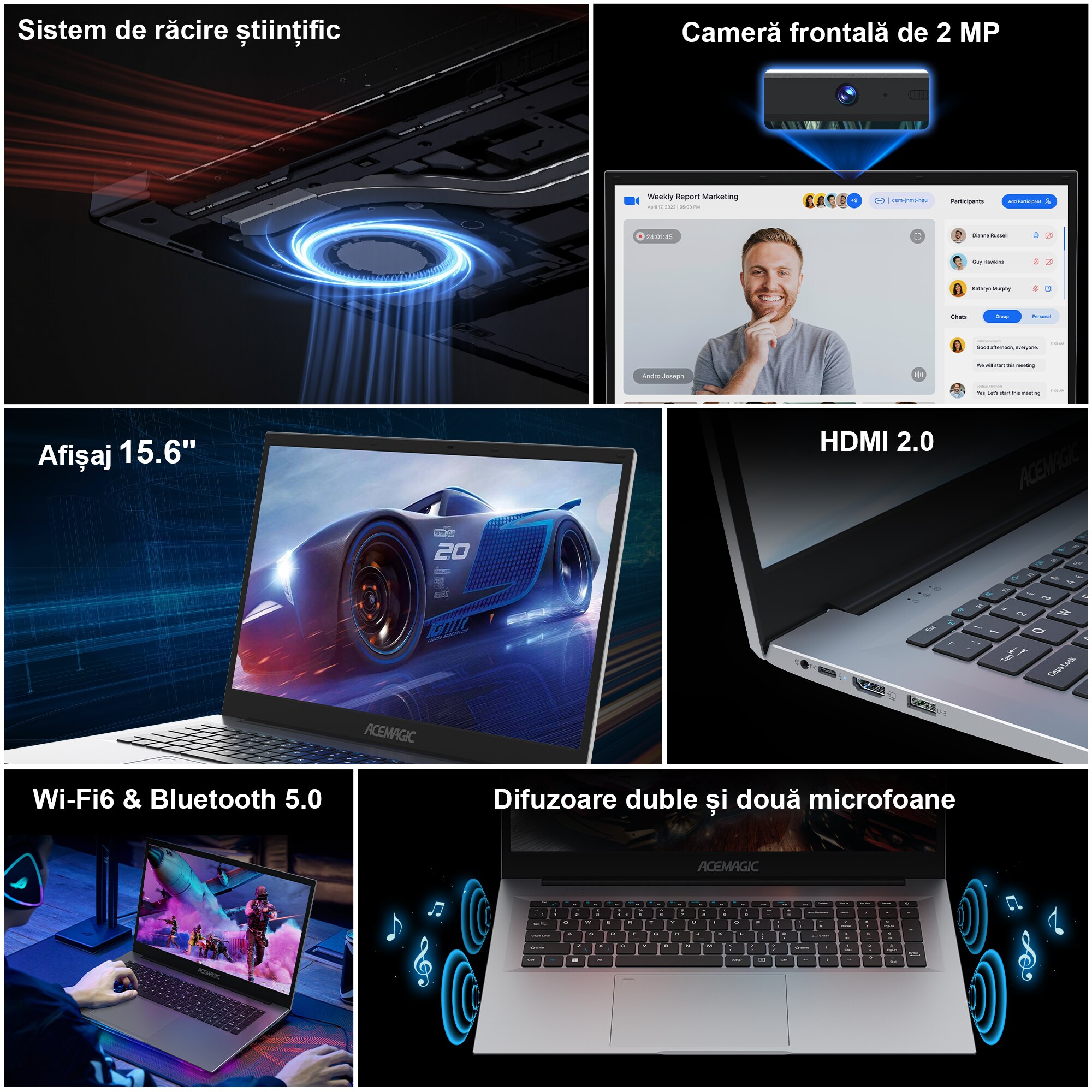 Laptop ACEMAGIC 15.6''cu procesor Intel® Twin Lake N150 pana la 3.6 GHz, 16GB DDR4 RAM, 512GB SSD, Windows 11 Pro