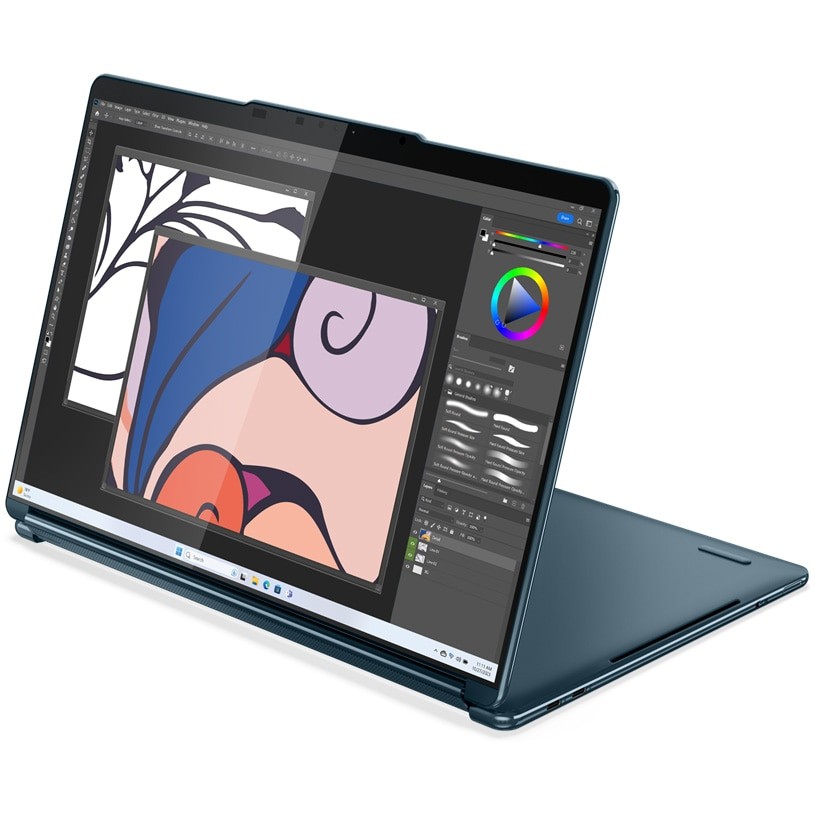 Laptop Lenovo Yoga Book 9 13IMU9 cu procesor Intel® Core™ Ultra 7 155U pana la 4.8GHz, 2 x 13.3", 2.8K, OLED, Touch, 16GB DDR5, 1TB SSD, Intel® Graphics, Windows 11 Home, Tidal Teal, 3y on-site, Premium Care