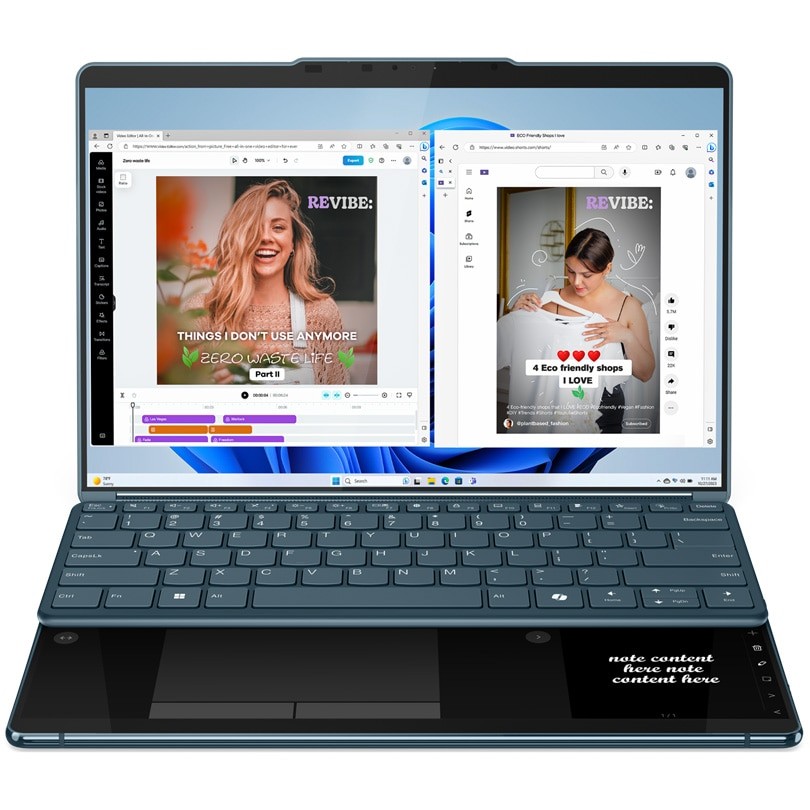 Laptop Lenovo Yoga Book 9 13IMU9 cu procesor Intel® Core™ Ultra 7 155U pana la 4.8GHz, 2 x 13.3", 2.8K, OLED, Touch, 16GB DDR5, 1TB SSD, Intel® Graphics, Windows 11 Home, Tidal Teal, 3y on-site, Premium Care