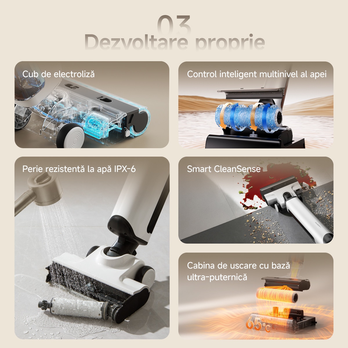 Aspirator vertical cu spalare Uwant D500, 17000PA, 230W, Mop cu intindere plana la 180°, Uscare silentioasa cu aer cald la 65°C, Autocuratare, Curatare margini pe trei laturi, Design anti-incurcare, Perie de podea impermeabila IPX6