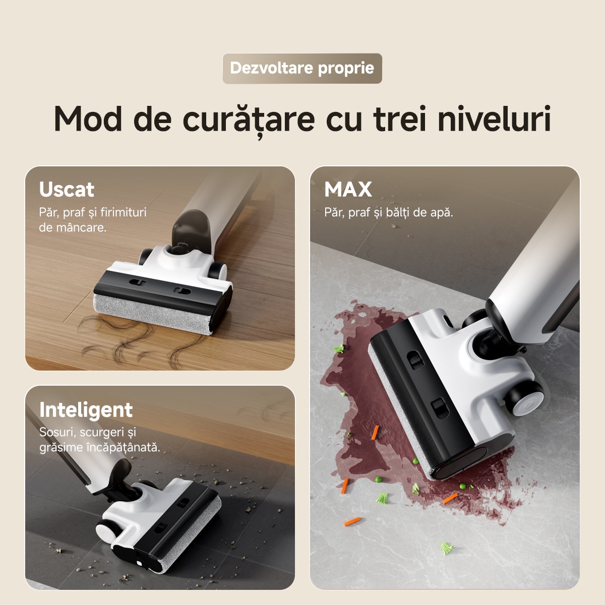 Aspirator vertical cu spalare Uwant D500, 17000PA, 230W, Mop cu intindere plana la 180°, Uscare silentioasa cu aer cald la 65°C, Autocuratare, Curatare margini pe trei laturi, Design anti-incurcare, Perie de podea impermeabila IPX6