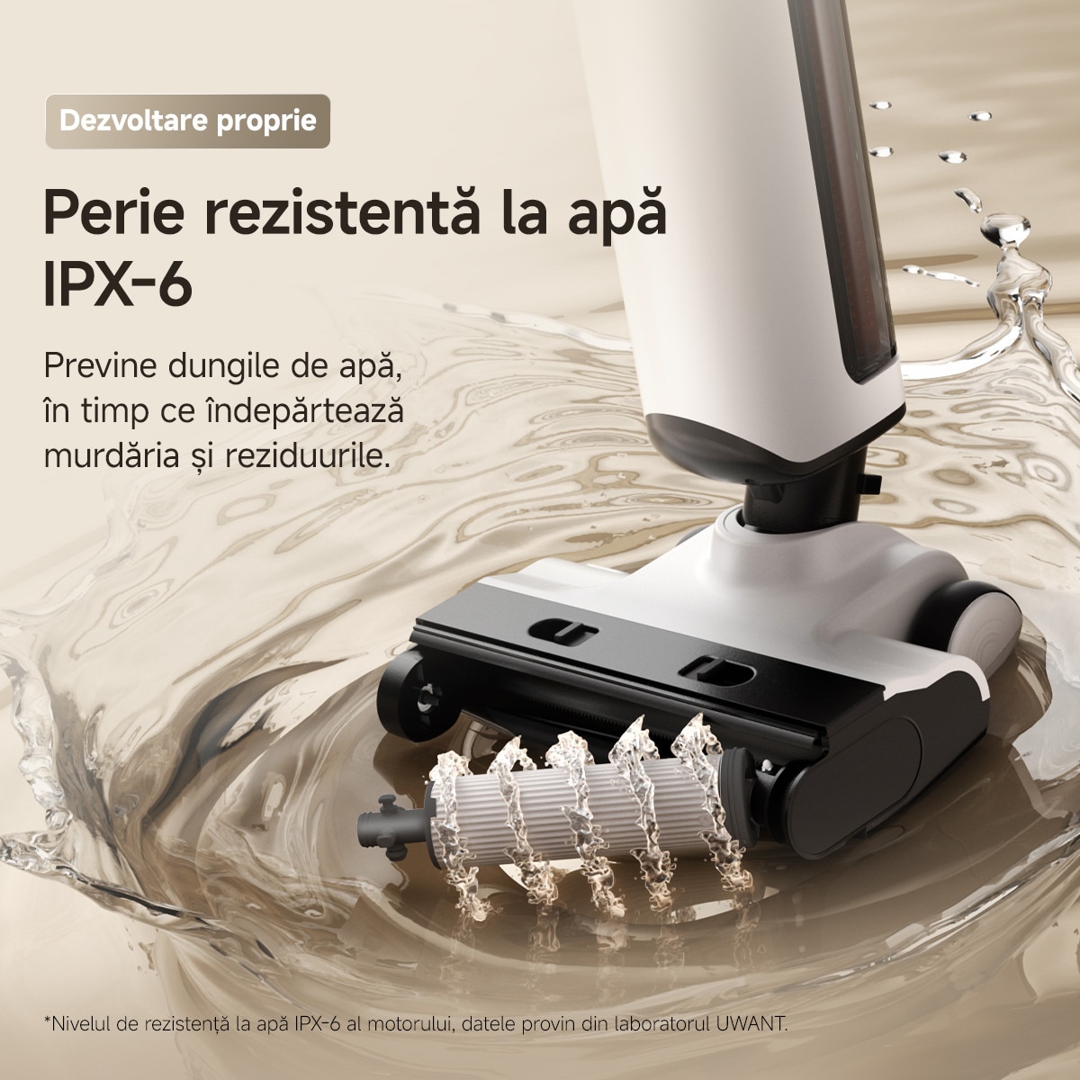 Aspirator vertical cu spalare Uwant D500, 17000PA, 230W, Mop cu intindere plana la 180°, Uscare silentioasa cu aer cald la 65°C, Autocuratare, Curatare margini pe trei laturi, Design anti-incurcare, Perie de podea impermeabila IPX6