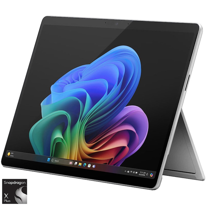 Laptop Microsoft Surface Pro 11 cu procesor Qualcomm® Snapdragon® X Plus pana la 3.4GHz, 13'', 2.8K, 16GB DDR5 RAM, 512GB SSD, Qualcomm® Adreno™ GPU, Windows 11 Home, Platinum