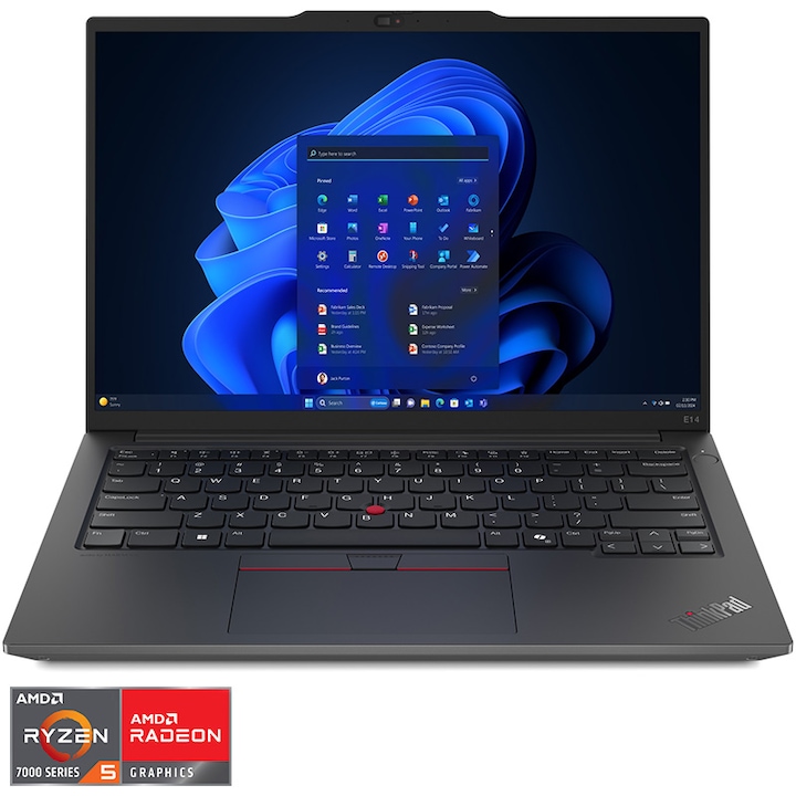 Laptop Lenovo ThinkPad E14 Gen 6 cu procesor AMD Ryzen™ 5 7535HS pana la 4.55GHz, 14" WUXGA, IPS, 16GB DDR5 RAM, 512GB SSD, AMD Radeon™ 660M Graphics, Windows® 11 Pro, Black, 3Y Onsite upgrade