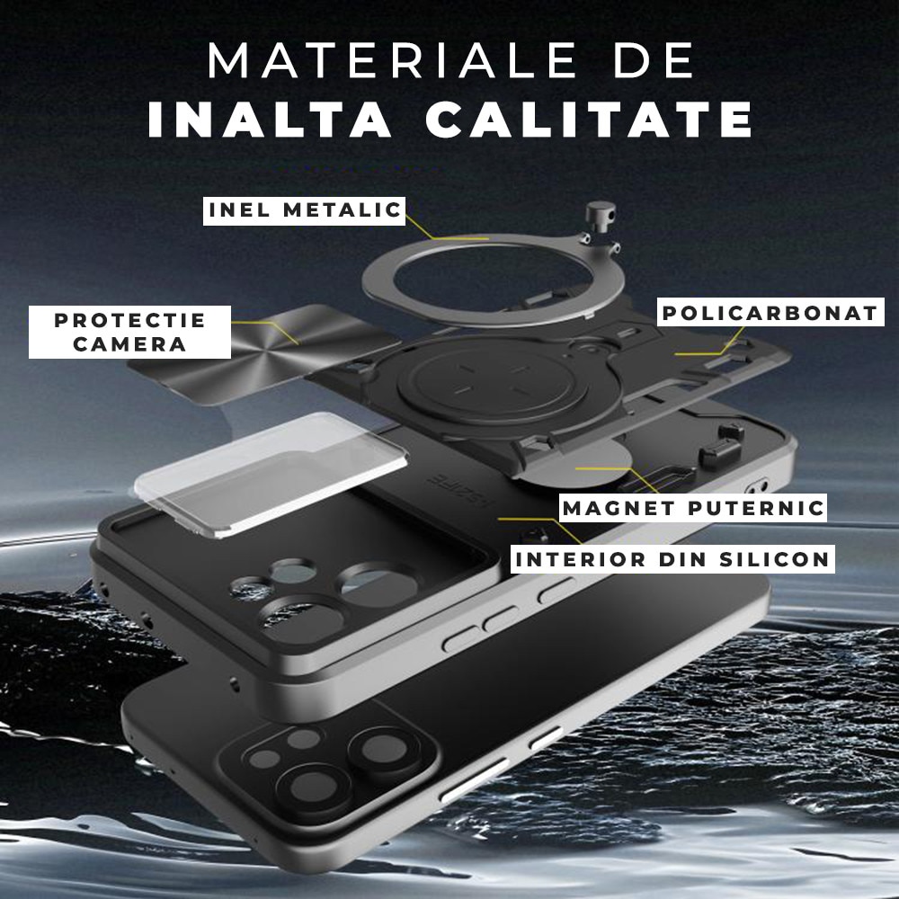 Husa pentru Oppo Reno 14F, CamGuard Pro Kickstand, Slider Camera, Antisoc, Protectie Superioara, Negru