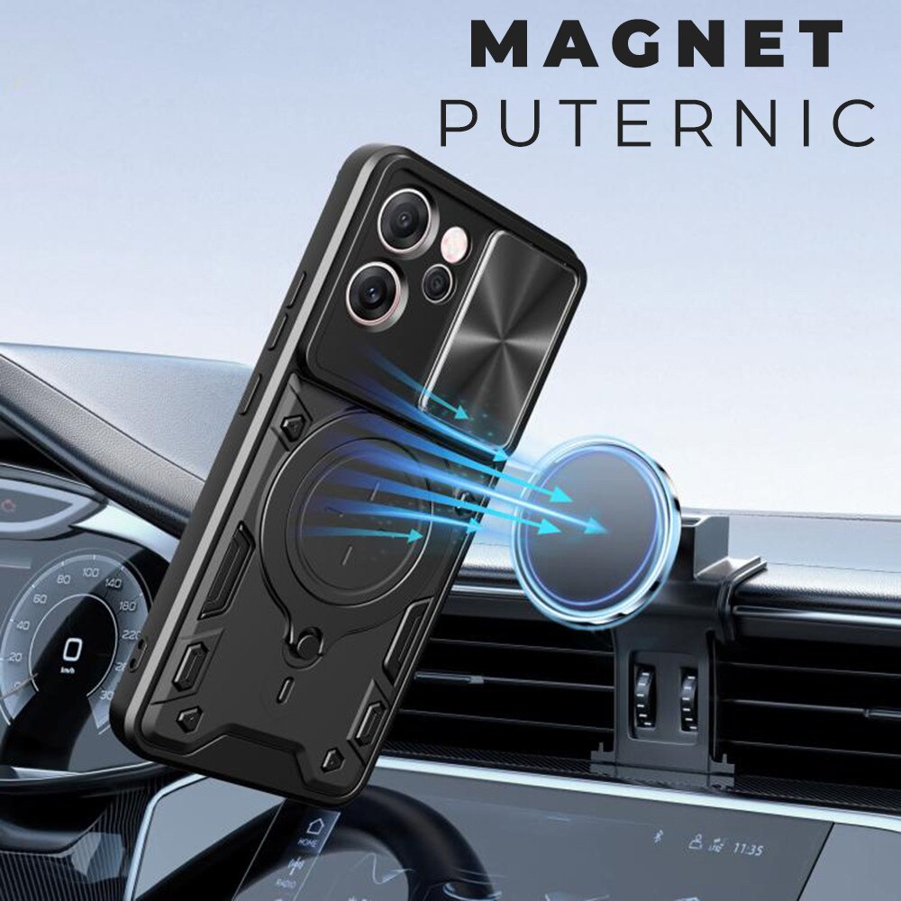 Husa pentru Oppo Reno 14F, CamGuard Pro Kickstand, Slider Camera, Antisoc, Protectie Superioara, Negru