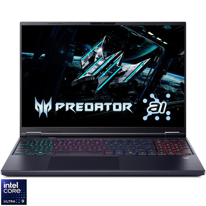 Laptop Gaming Acer Predator Helios Neo 16 AI PHN16-73-95ME cu procesor Intel® Core™ Ultra 9 275HX pana la 5.4GHz, 16" WQXGA, IPS, 240Hz, 64GB DDR5 RAM, 2TB SSD, NVIDIA® GeForce RTX™ 5070 8GB GDDR7, No OS, Abyssal Black