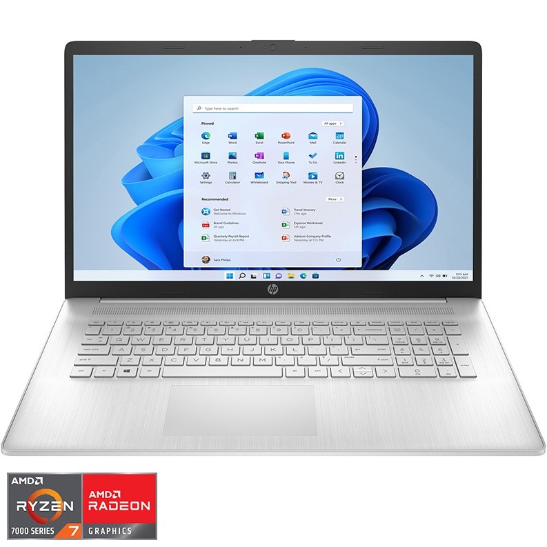 Laptop HP 17-cp3000nq cu procesor AMD Ryzen™ 7 7730U pana la 4.50 GHz, 17.3", Full HD, IPS, 16GB DDR4, 1TB SSD, AMD Radeon™ Graphics, Windows 11 Home, Natural Silver
