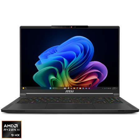 Laptop Gaming MSI Stealth A16 AI+ A3XVFG cu procesor AMD Ryzen™ AI 9 HX 370 pana la 5.1GHz, 16'', IPS, QHD+, 240Hz, 32GB LDDDR5x, 1TB SSD, NVIDIA® GeForce RTX™ 4060 8GB GDDR6, Windows 11 Home, Black