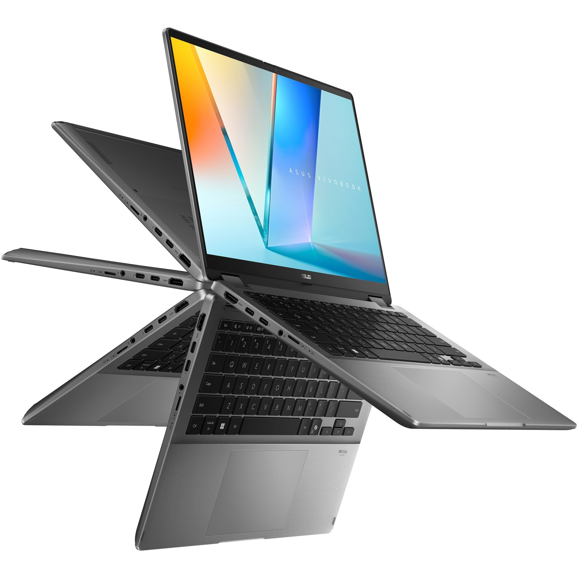 Laptop ASUS Vivobook 14 Flip TP3407SA cu procesor Intel® Core™ Ultra 7 258V pana la 4.8GHz, 14'', WUXGA, OLED, Touch, 32GB LPDDR5x RAM, 1TB SSD, Intel® Arc™ Graphics, Windows 11 Pro, Matte Gray