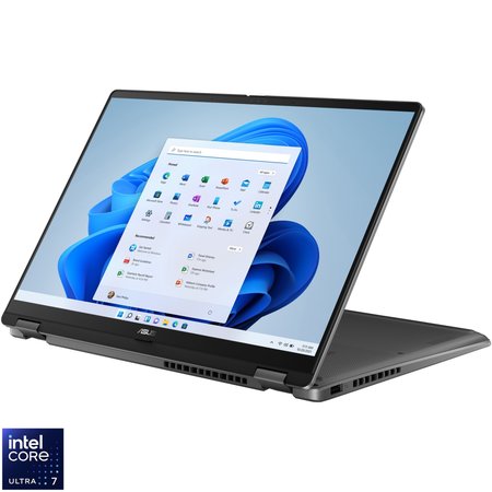 Laptop ASUS Vivobook 14 Flip TP3407SA cu procesor Intel® Core™ Ultra 7 258V pana la 4.8GHz, 14'', WUXGA, OLED, Touch, 32GB LPDDR5x RAM, 1TB SSD, Intel® Arc™ Graphics, Windows 11 Pro, Matte Gray